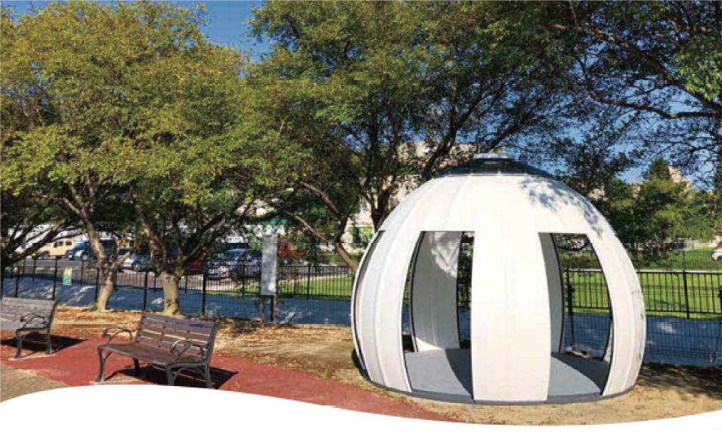 風が吹き抜けるイージードーム登場!公園やホテル庭園の休憩用・眺望スペースに!